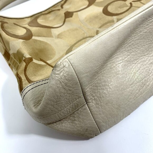 COACH Signature Shoulder Bag Purse Optic Large 7656 Cream Tan Canvas & Leather - Picture 6 of 16